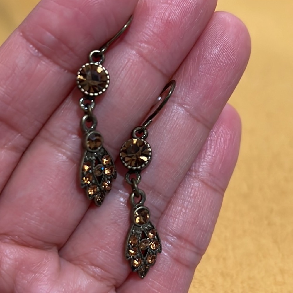 Vintage bling brown rhinestones dangle earrings